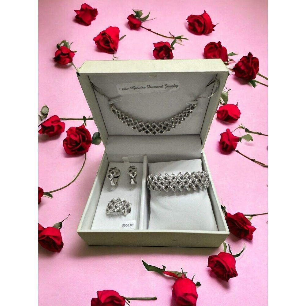 White&Black Diamond Jewelry Set/Silver Over Brass Valentine